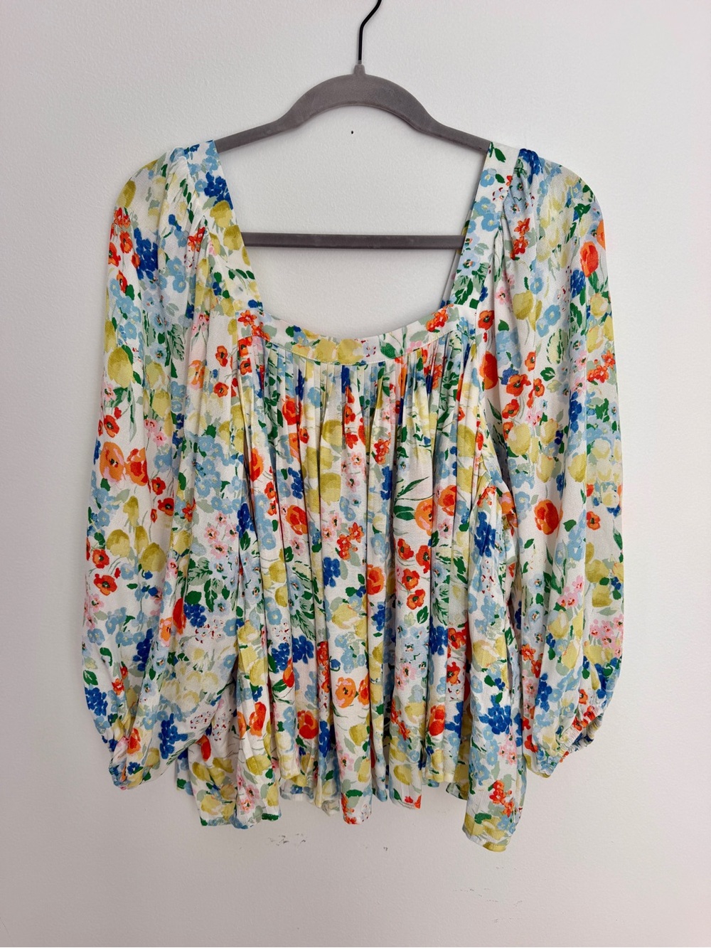 Dear John Floral Square Neck Flowy Top Blouse Colorful Print S Small